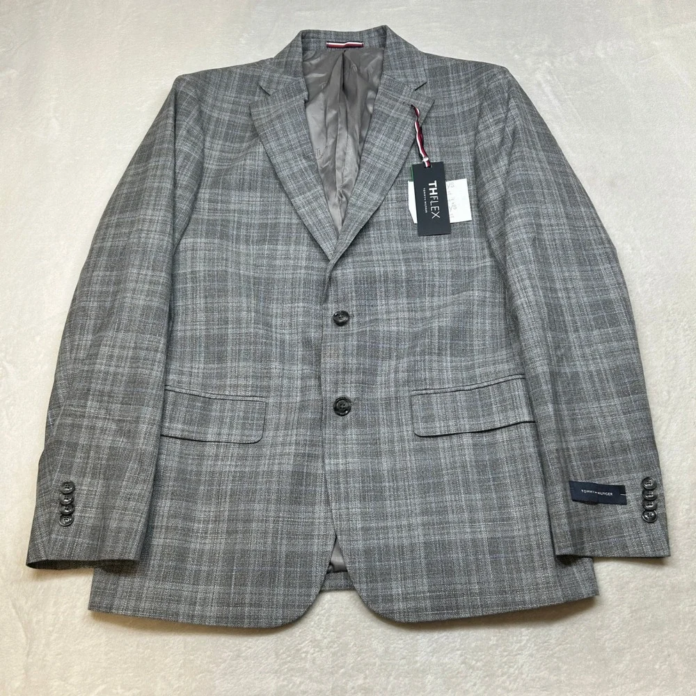 Tommy Hilfiger Modern-Fit Sport Coat Mens 40R 40 Gray Plaid $295‎ NEW